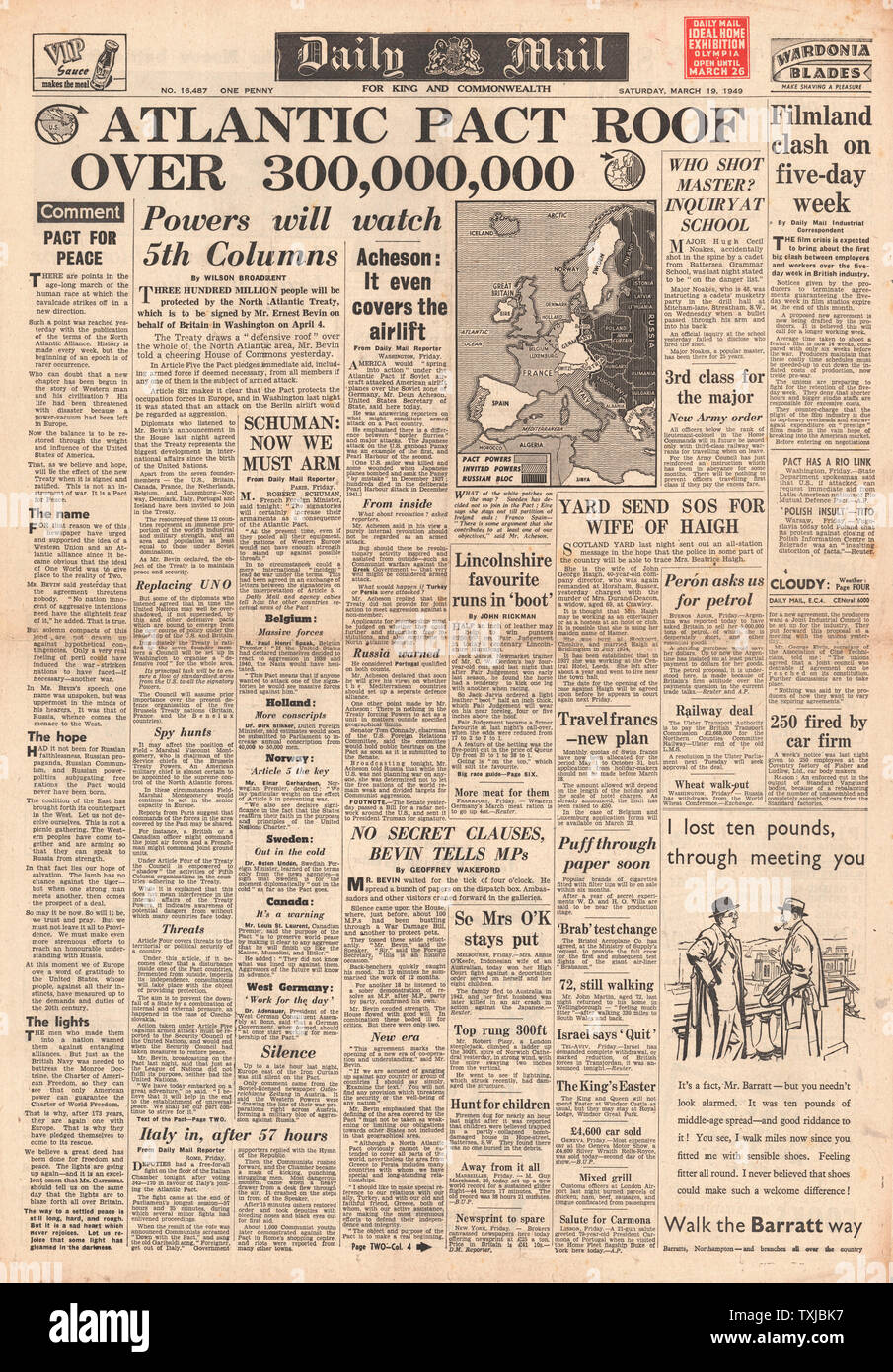 1949 quotidiano Daily Mail firma del Trattato dell' Atlantico del Nord Foto Stock