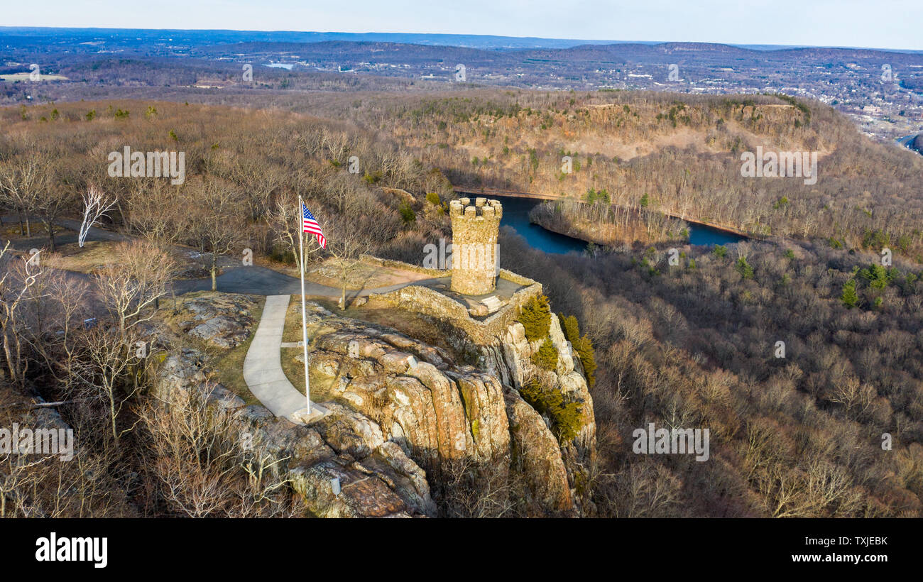Castello Craig, monumento storico, Hubbard Park, Meriden, CT, Stati Uniti d'America Foto Stock