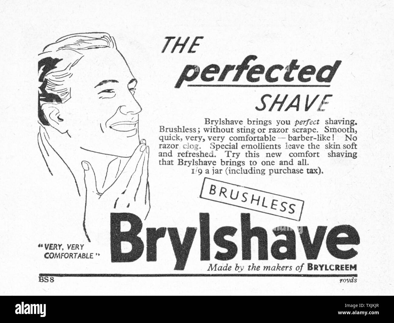 1947 La rivista britannica Brylshave Annuncio Foto Stock