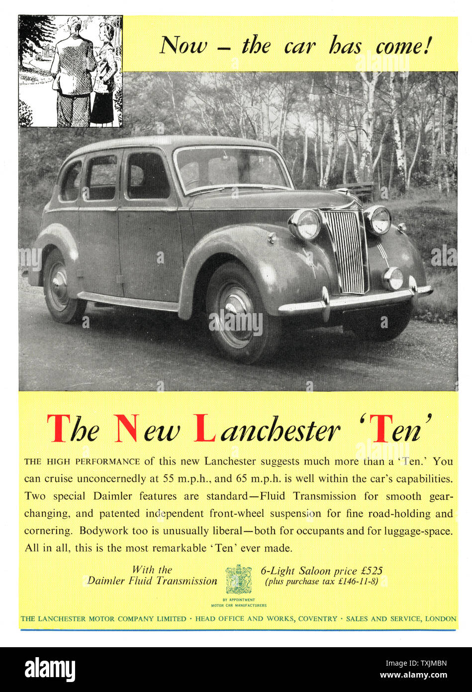 1946 La rivista britannica Lanchester " dieci " Auto Annuncio Foto Stock