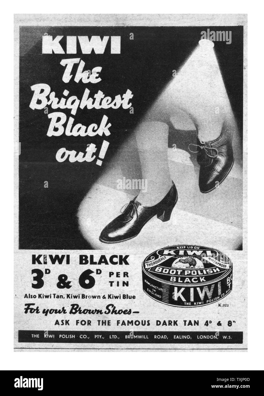 1941 U.S. Magazine Kiwi Shoe Polish Annuncio Foto Stock