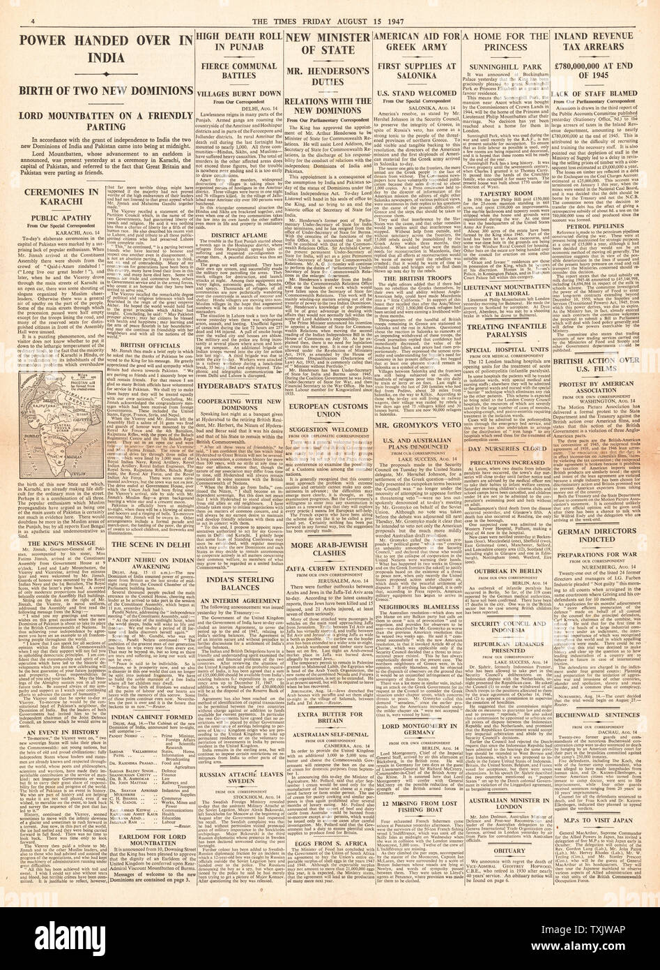 1947 i tempi India guadagna Indipendenza Foto Stock