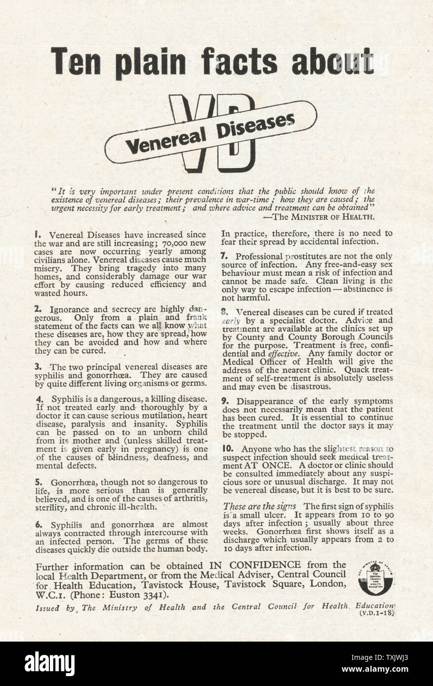 1943 La rivista britannica VD Advisory Annuncio Foto Stock