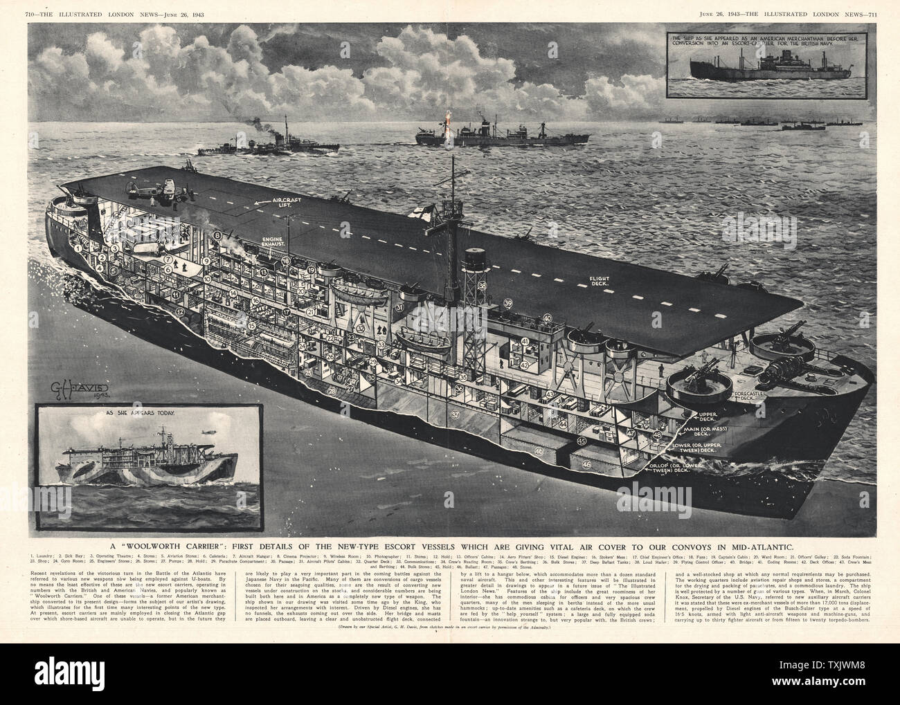 1943 Illustrated London News Navy US Woolworth Carrier Foto Stock