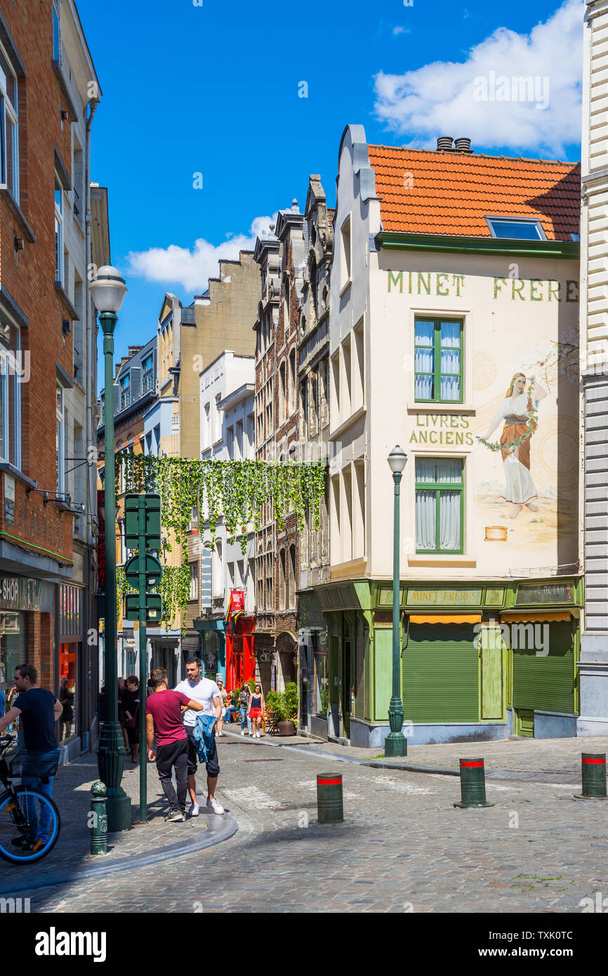 Stradina nel centro di Bruxelles - Belgio. Foto Stock