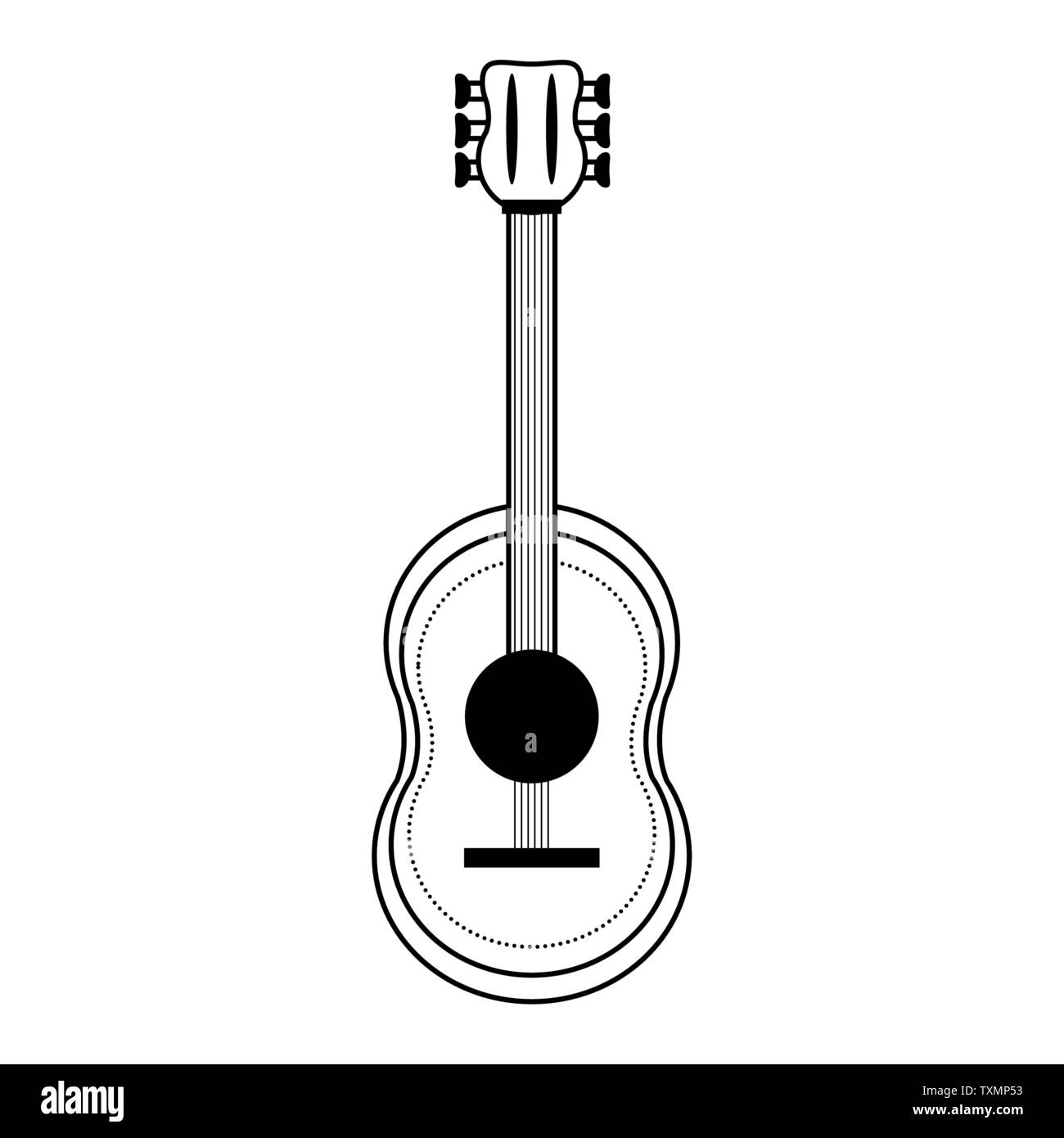 Chitarra acustica musin icona dello strumento isolato in bianco e nero Illustrazione Vettoriale