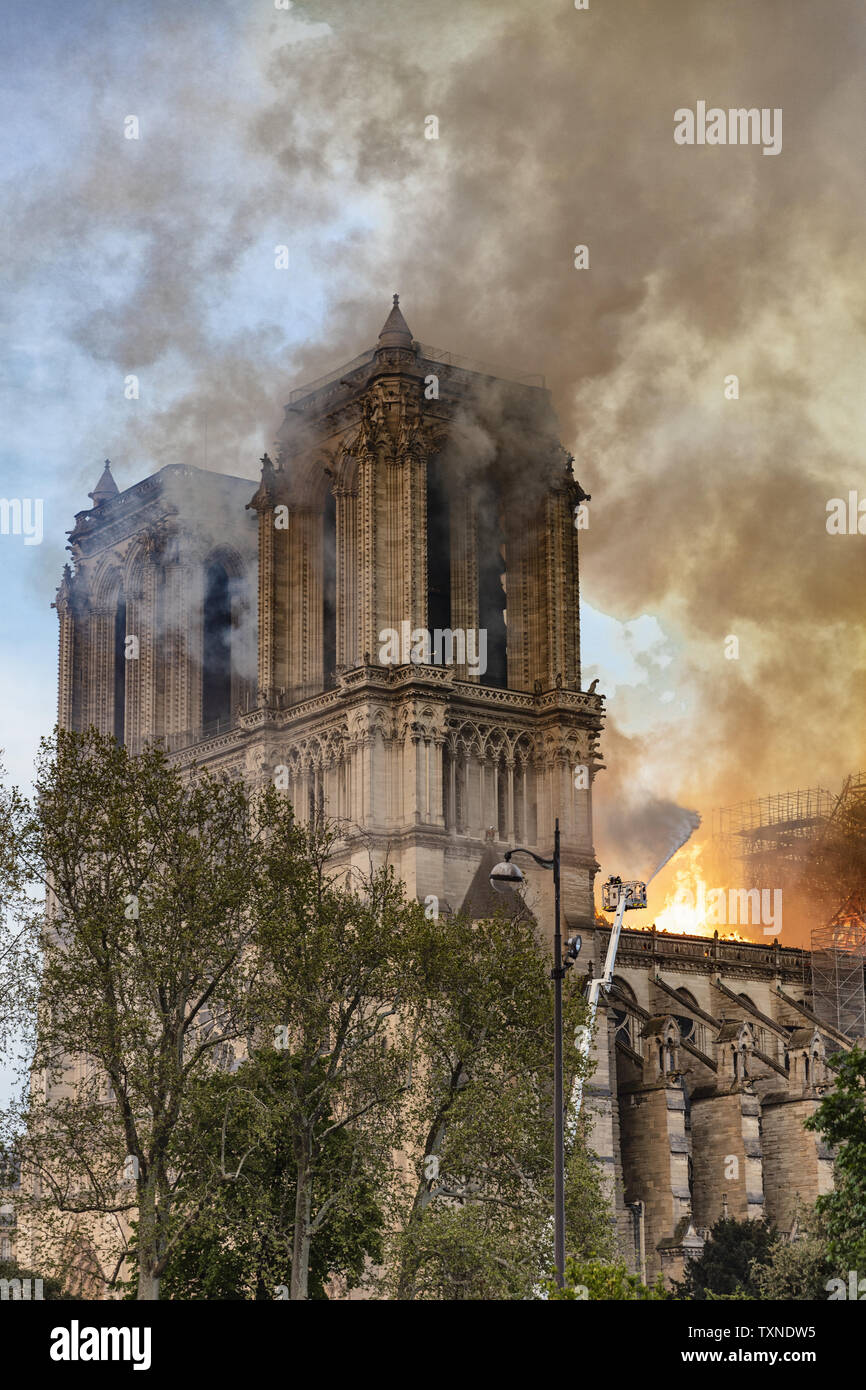 Notre Dame de Paris fire, Parigi, Ile-de-France, Francia Foto Stock