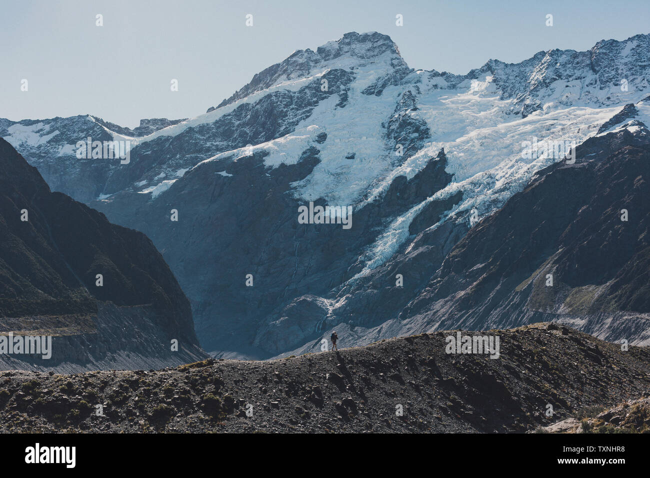 Escursionista esplorare deserto, Wanaka, Taranaki, Nuova Zelanda Foto Stock