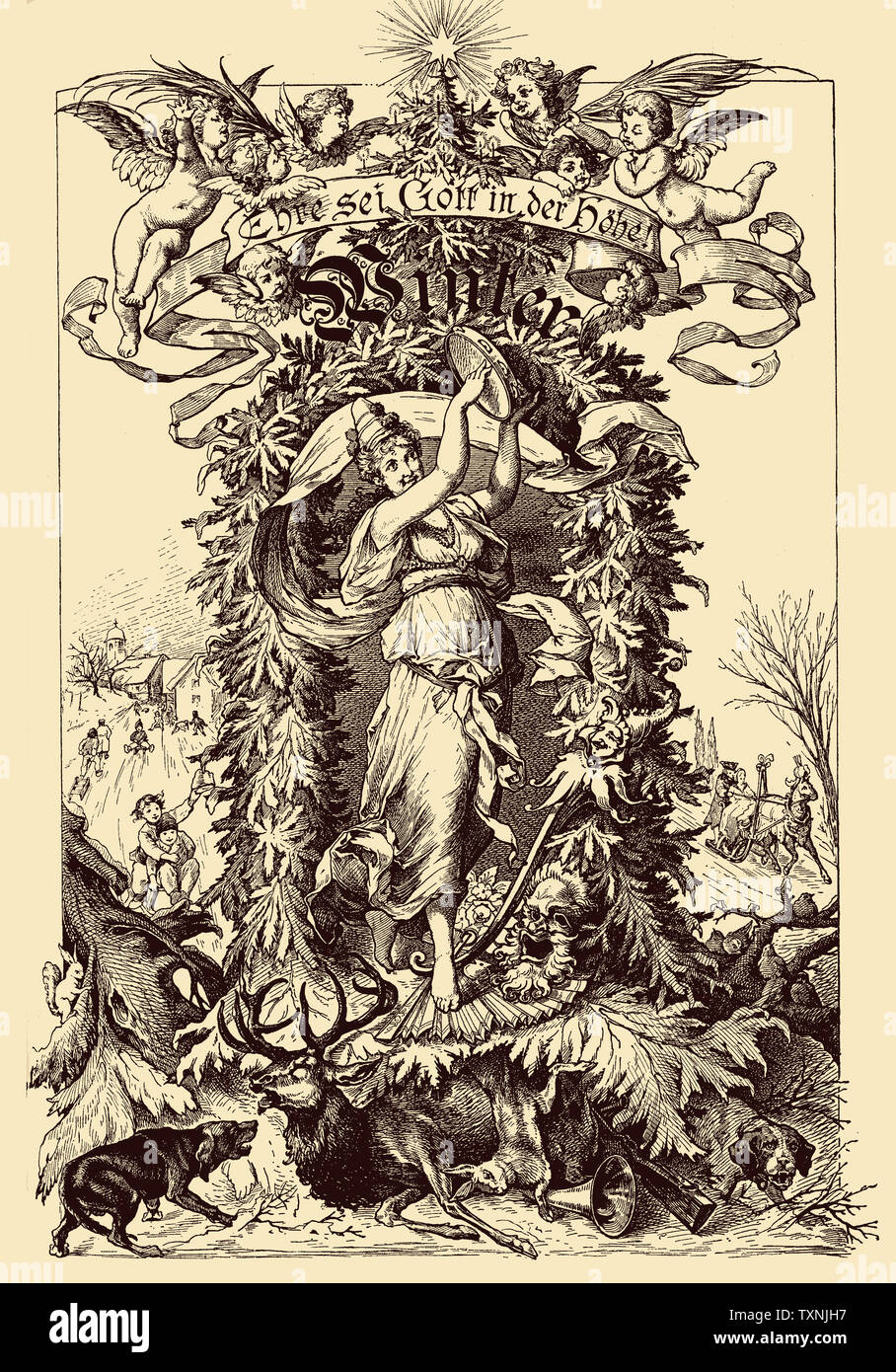 Bellissime Immagini Natalizie Antiche.Bellissimo Frontespizio Vintage Decorazione Del Capitolo Dedicato Alla Stagione Invernale Con L Inverno Scritto In Antico