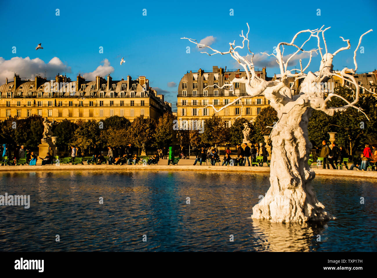 Una installazione albero artistico nel Grand Bassin rond davanti al Museo del Louvre Foto Stock