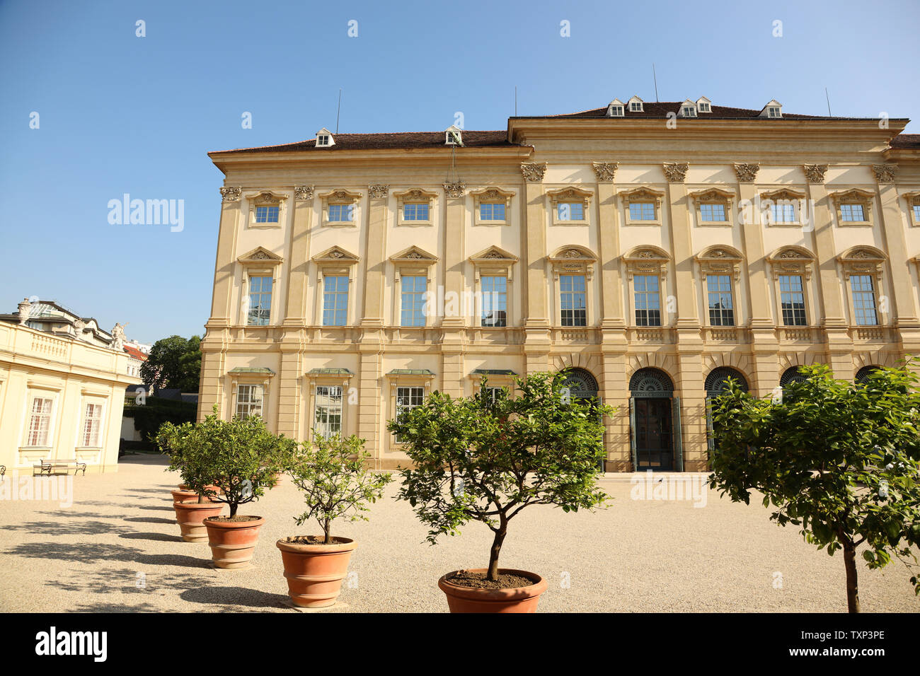 Vista frontale del Palais Liechtenstein a Vienna Foto Stock