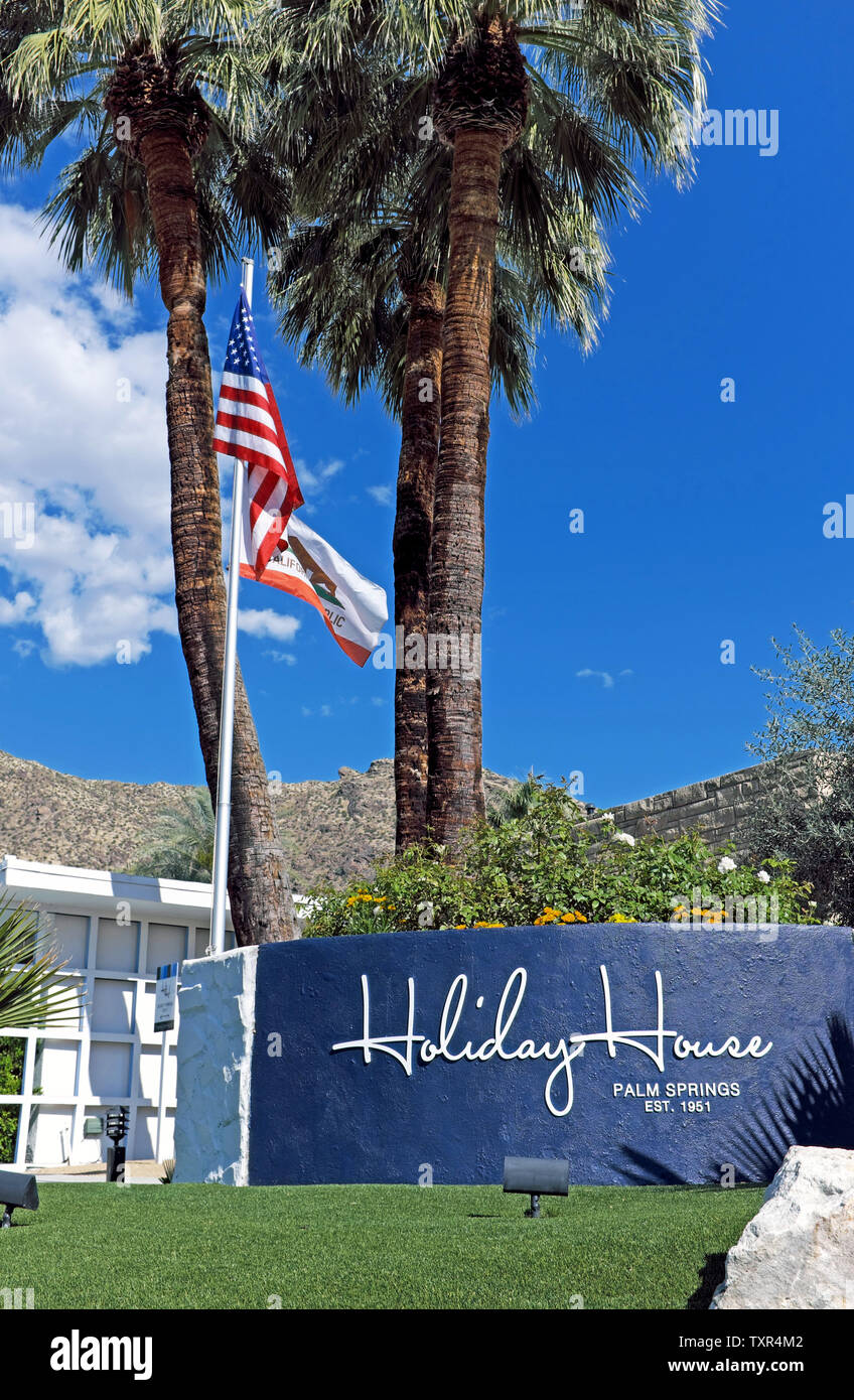 Holiday House boutique hotel nel centro cittadino di Palm Springs, California, Stati Uniti d'America progettato dall architetto Herbert W. Burns. Foto Stock