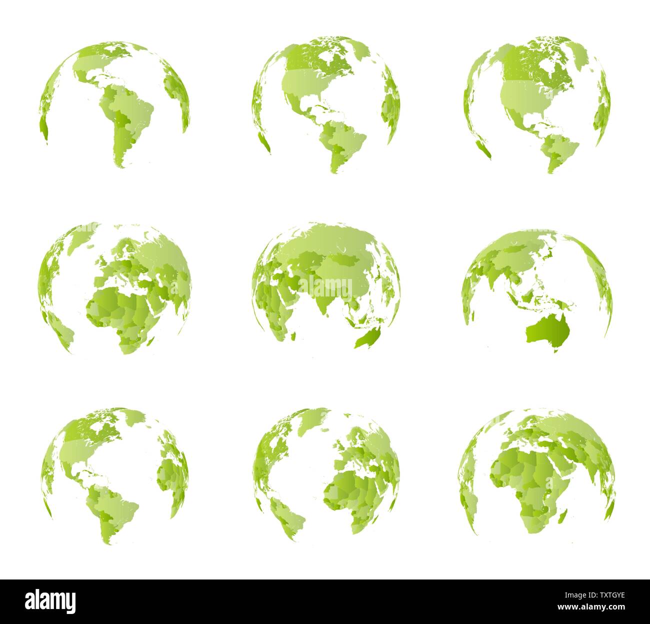 Globo, diversi lati vista. Tutti i confini del paese sul mondo mappa politico. Orientale e dell'emisfero occidentale. Tutti i lati del mondo. Isolato illustrazione vettoriale Illustrazione Vettoriale