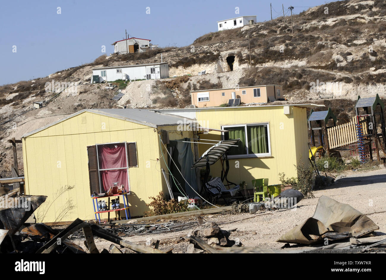 Le case sono visti in non autorizzati per insediamento israeliano avamposto Havat Gilead nella West Bank, Settembre 23, 2009. Stati Uniti Il presidente Barack Obama ha detto in un discorso all'Assemblea generale delle Nazioni Unite, oggi che gli Stati Uniti non accettano la legittimità della continuazione dell insediamento israeliano edificio. UPI/Debbie Hill Foto Stock