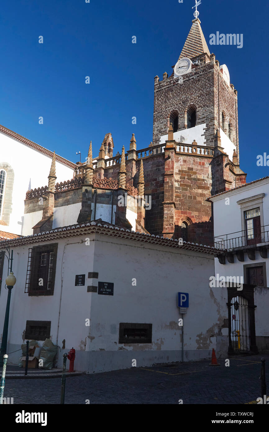 Aspetti della Cattedrale di Nostra Signora dell'Assunzione a Funchal, Madeira, Portogallo Foto Stock