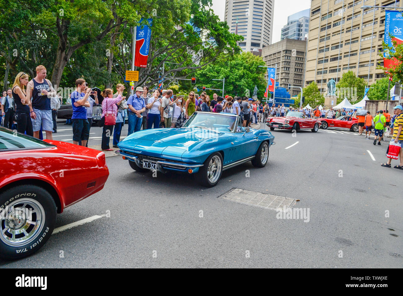 Auto d'epoca di Inghilterra, molti modelli diversi, incredibile sfilata a Sydney Hyde park il 26 gennaio 2012 Foto Stock