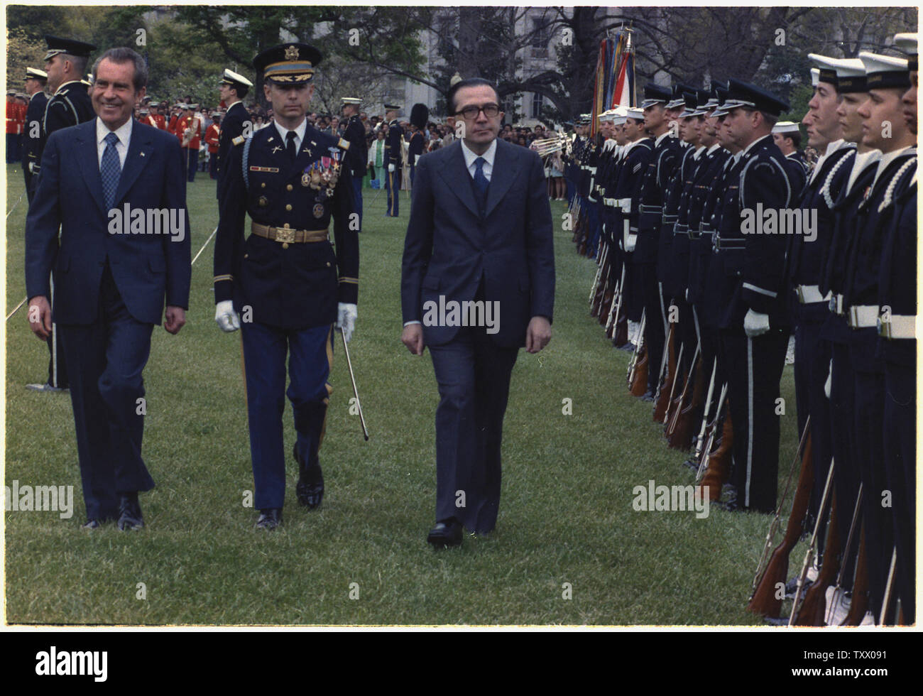 Cerimonia di arrivo per Giulio Andreotti, Presidente del Consiglio dei Ministri della Repubblica italiana; l'ambito e il contenuto: Oggetto: Capi di Stato - Italia. Foto Stock