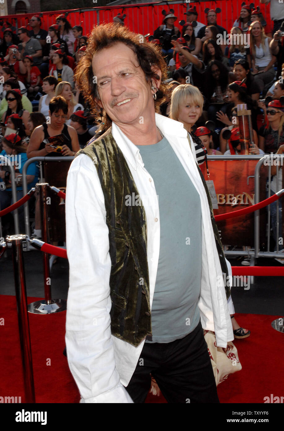 Membro del cast Keith Richards arriva per la prima assoluta di "Pirati dei Caraibi: All'estremità del mondo', a Disneyland ad Anaheim, in California, il 19 maggio 2007. (UPI foto/Jim Ruymen) Foto Stock