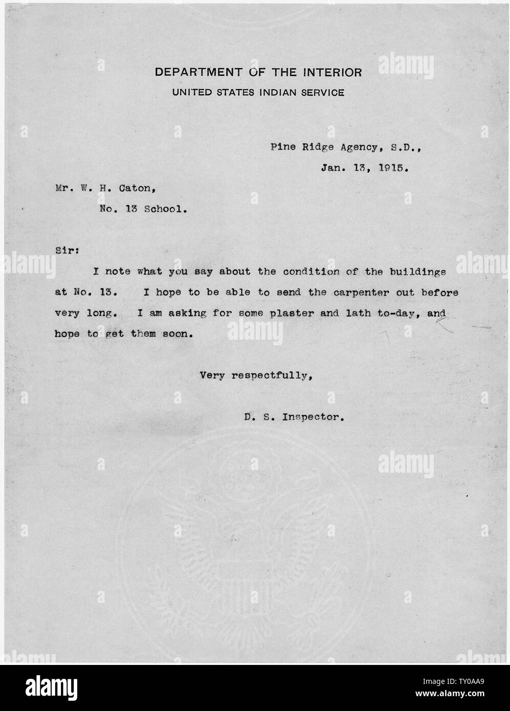 Giorno ispettore scolastico di W.H. Caton, giorno scuola numero 13. Foto Stock