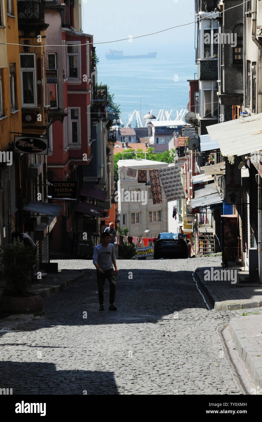 Quartiere di Sultanahmet di Istanbul in vista del Bosphurus. Foto Stock