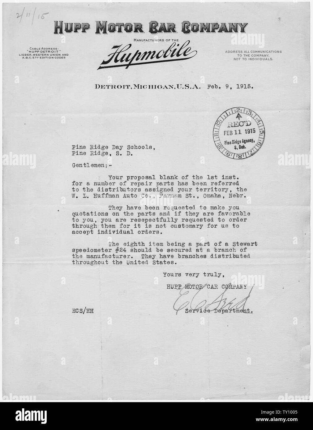 C.e. Seme, Service Department, Hupp Motor Car Company di Detroit, Michigan, a Pine Ridge giorno scuole. Foto Stock