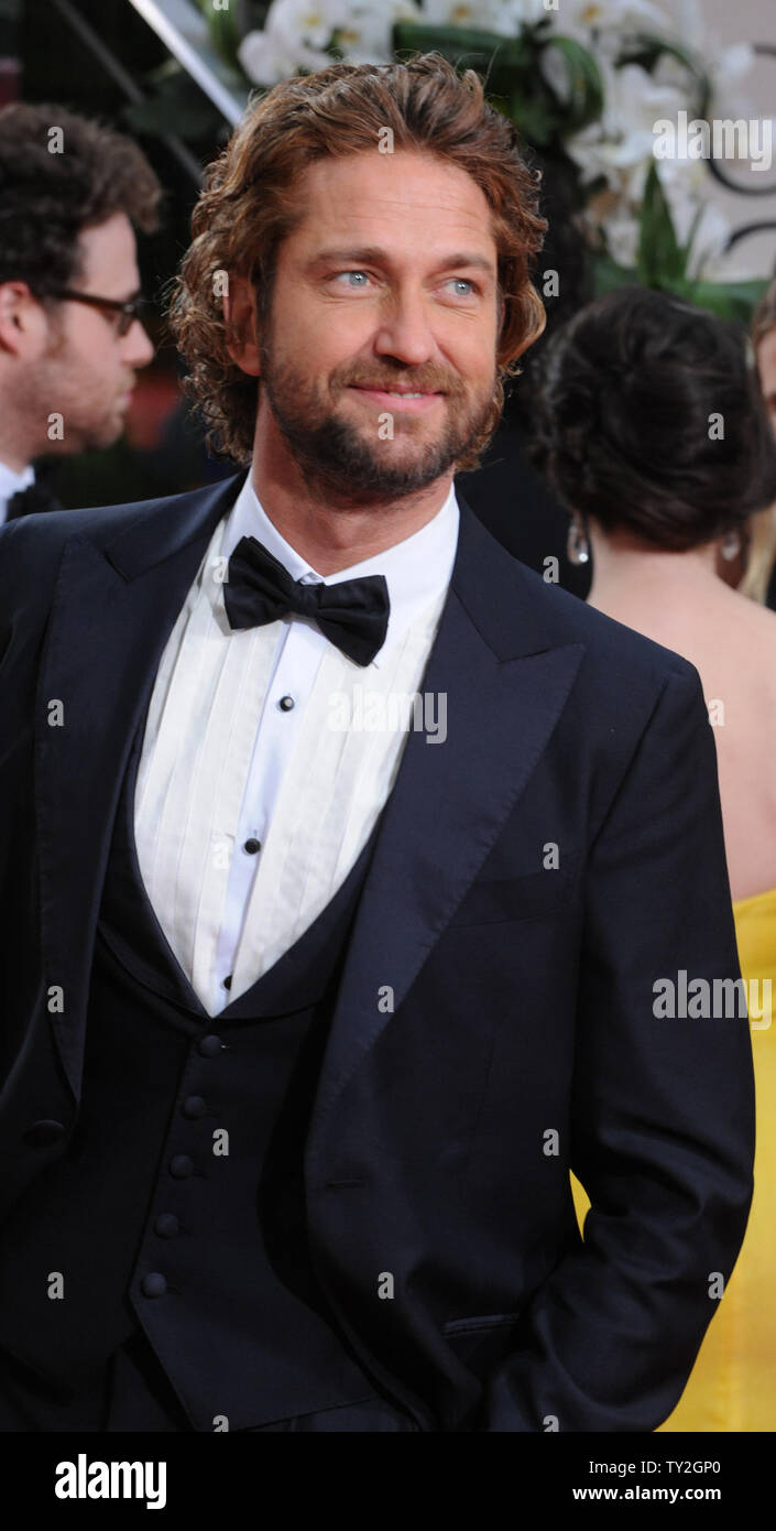 Attore Gerard Butler arriva alla sessantanovesima Annuale di Golden Globe Awards di Beverly Hills, la California il 15 gennaio 2012. UPI/Jim Ruymen Foto Stock