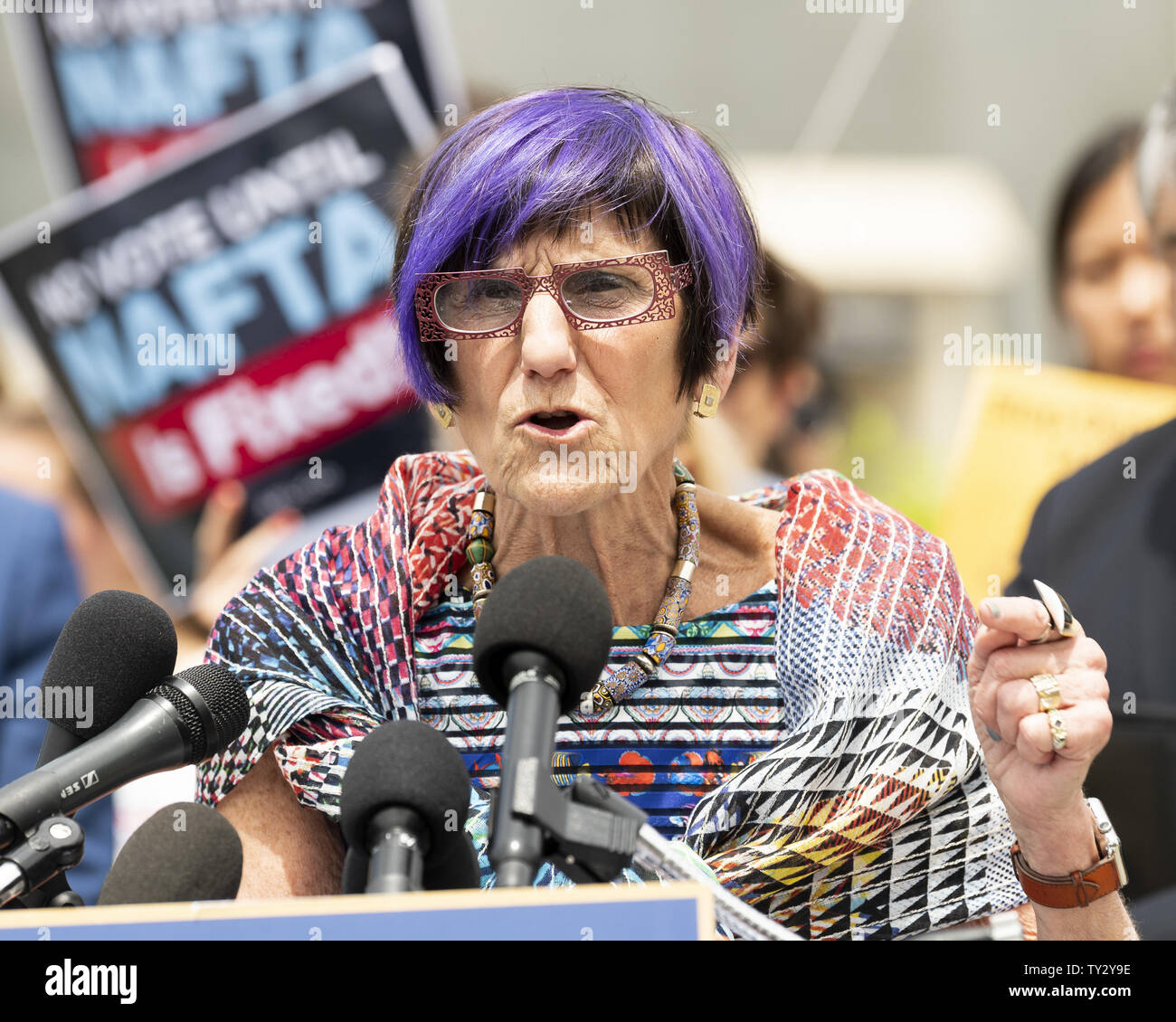 Washington D.C, STATI UNITI D'AMERICA. Il 25 giugno, 2019. Stati Uniti Rappresentante ROSA DELAURO (D-CT) parlando in un rally contro la proposta degli Stati Uniti ""Messico ""Canada accordo (USMCA), la proposta di un successore del NAFTA, al Campidoglio di Washington il 25 giugno 2019. Credito: Michael Brochstein/ZUMA filo/Alamy Live News Foto Stock