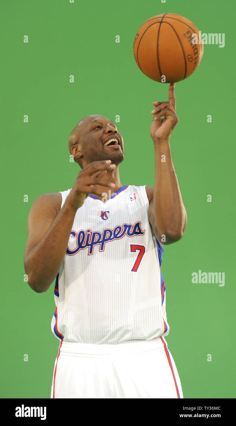 Los Angeles Clippers' Lamar Odom pone per le foto a La Clippers Media Day a Los Angeles il 28 settembre 2012. UPI/Lori Shepler Foto Stock