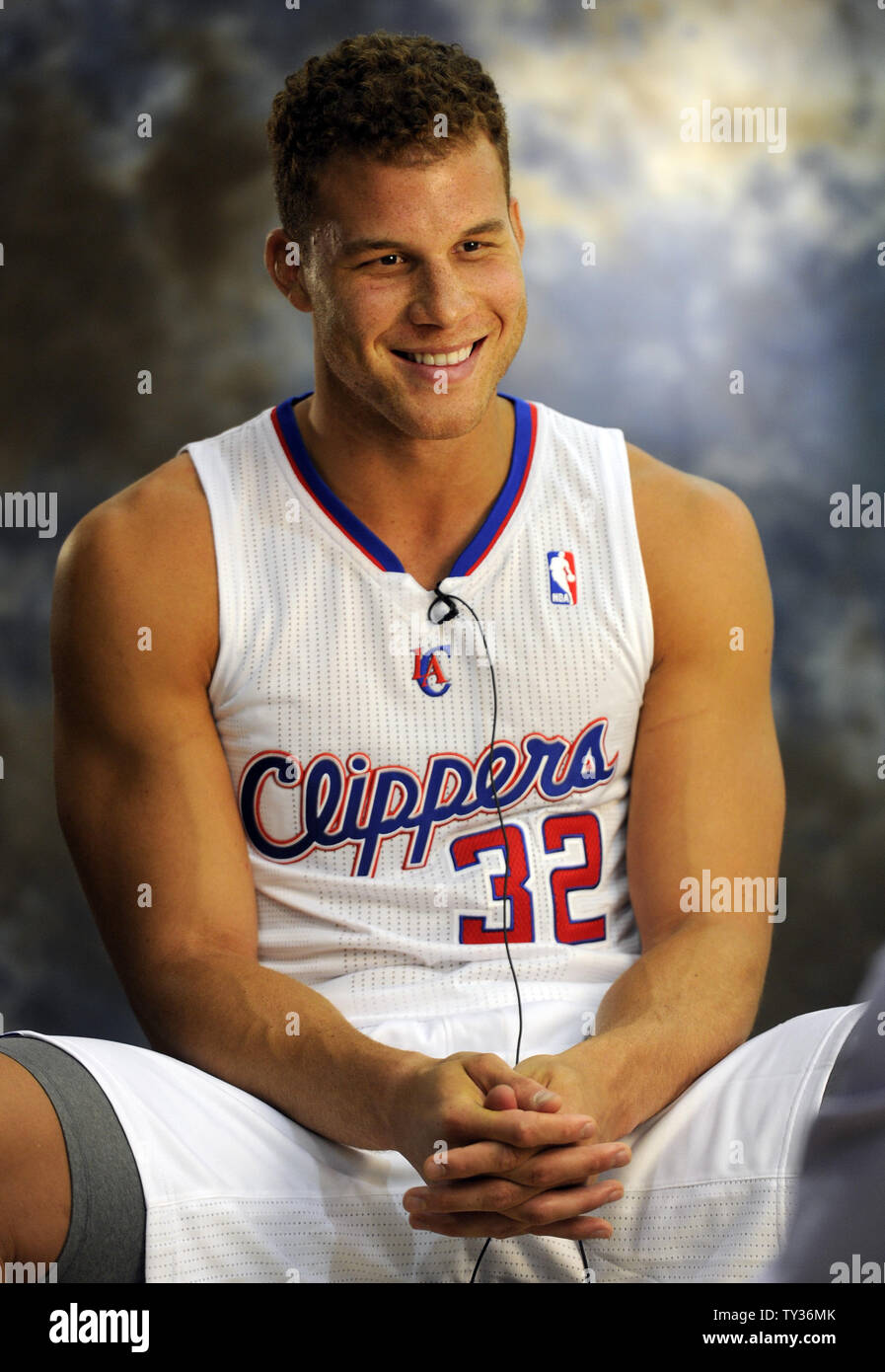 Los Angeles Clippers' Blake Griffin offre un'intervista ai giornalisti presso la Clippers Media Day a Los Angeles il 28 settembre 2012. UPI/Lori Shepler Foto Stock