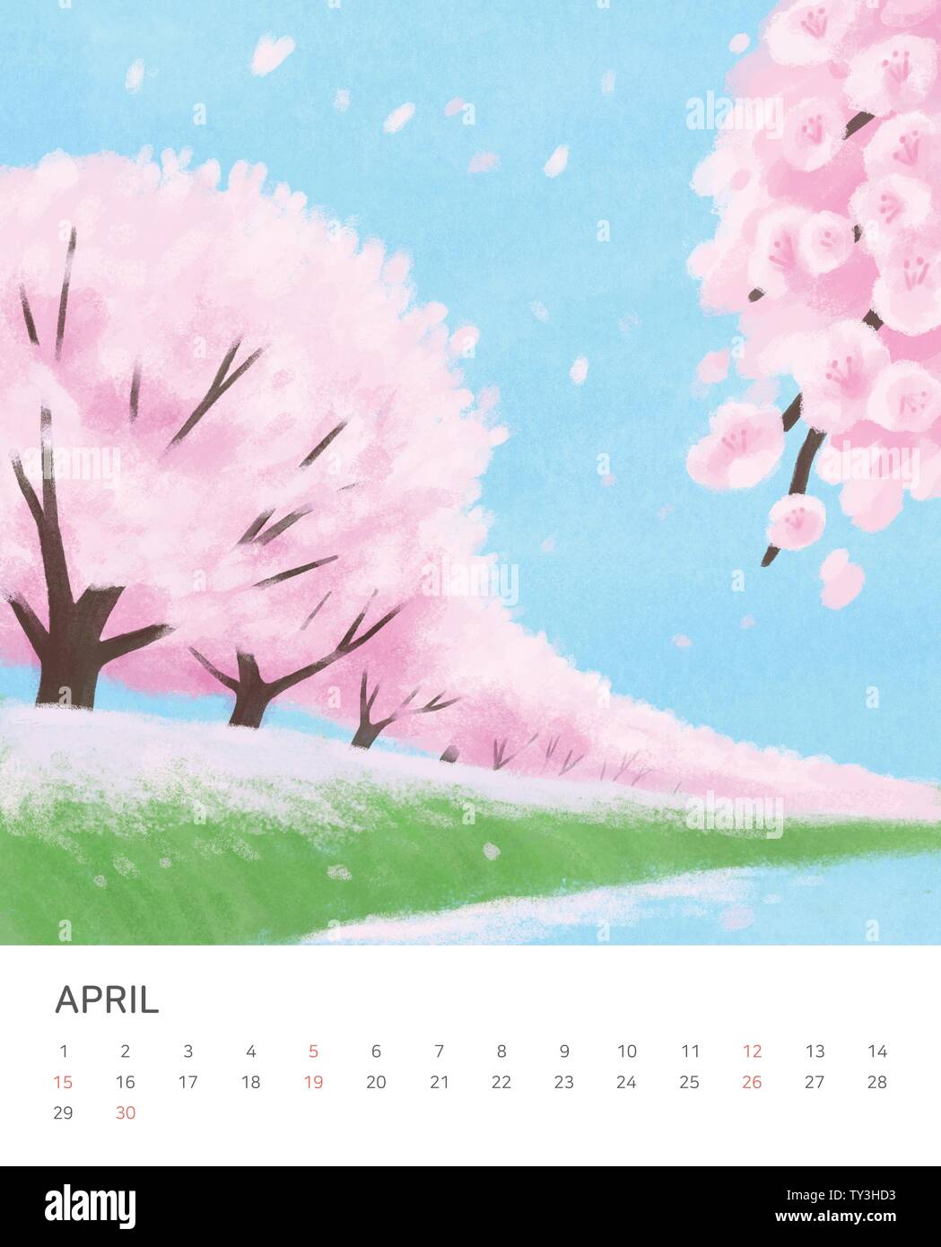Disegnato a mano calendario anno design. Quattro stagioni la pittura di paesaggio naturale illustrazione vettoriale004 Illustrazione Vettoriale