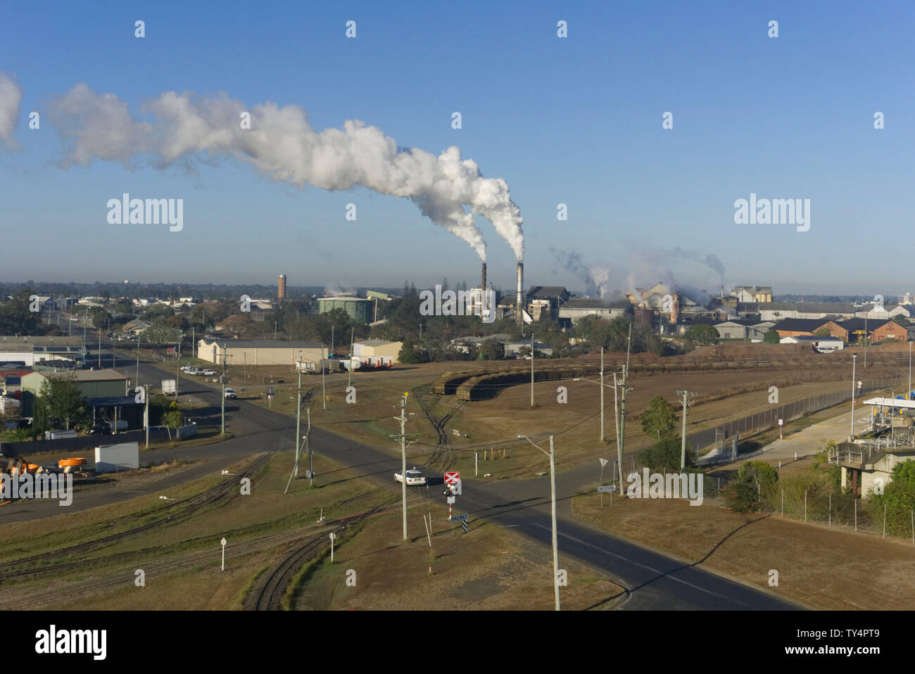 Antenna di Millaquin Mill & Raffineria Bundaberg e stazioni di smistamento a Bundaberg Queensland Australia Foto Stock