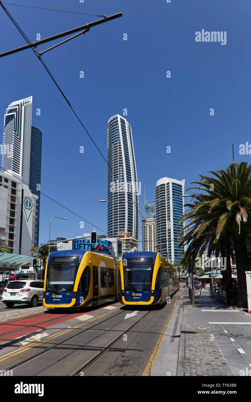 Light Rail - tram sulla Gold Coast di Queensland in Australia Foto Stock