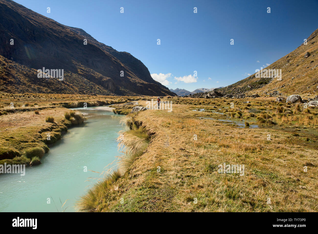 Il bellissimo fiume Waraco sulla Cordillera Real traversa, Bolivia Foto Stock