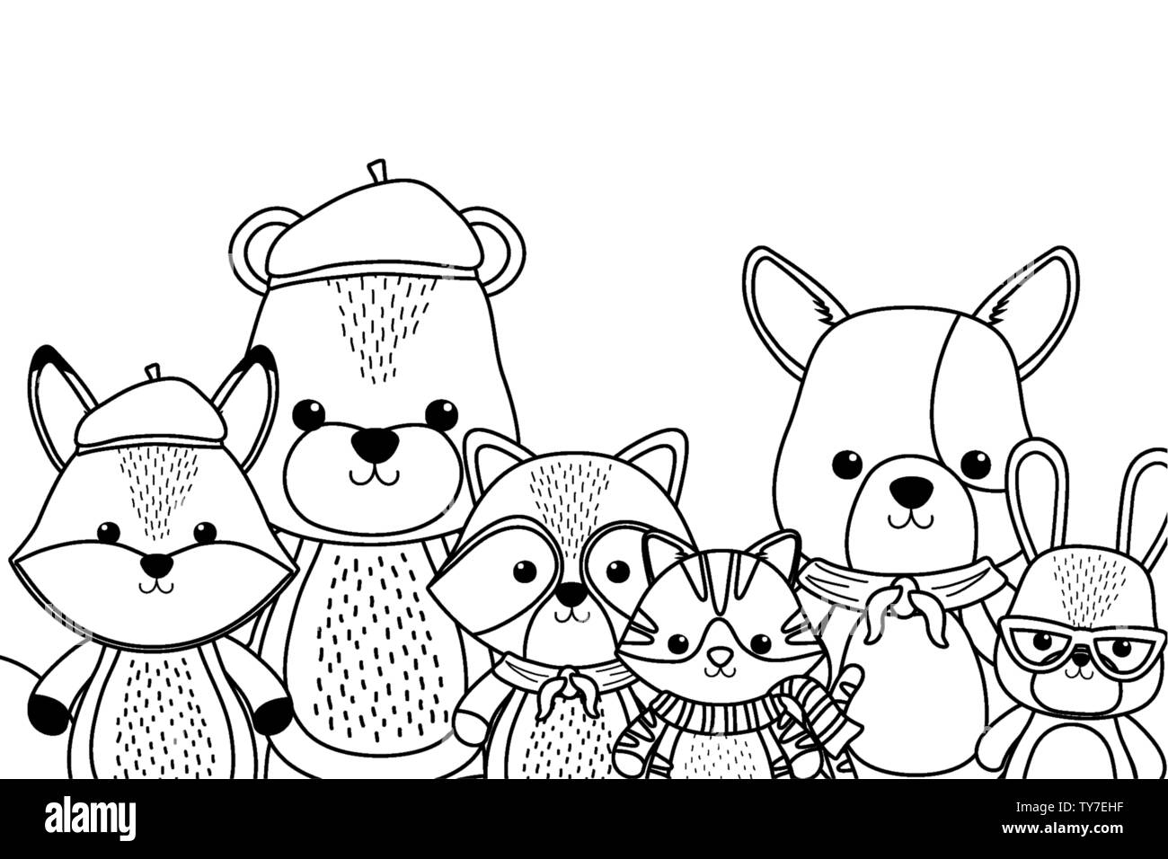 Serie di cartoni animati design, animale zoo carino LIFE Natura e fauna tema illustrazione vettoriale Illustrazione Vettoriale