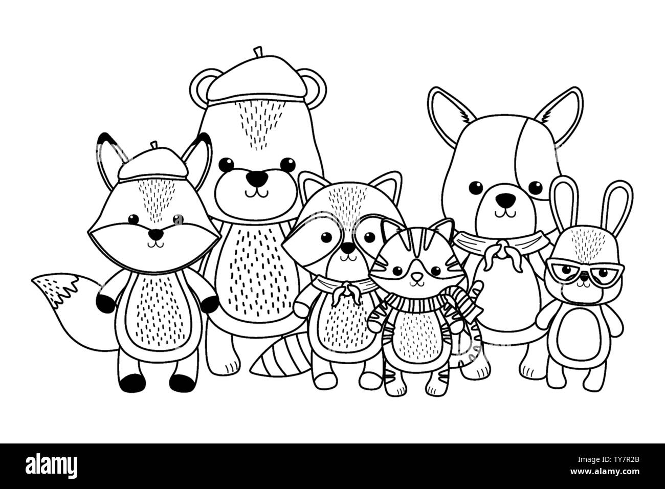 Serie di cartoni animati design, animale zoo carino LIFE Natura e fauna tema illustrazione vettoriale Illustrazione Vettoriale