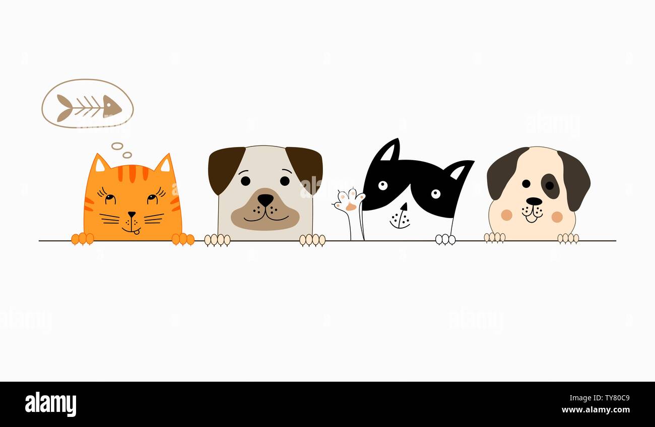 Funny dog e cute cat migliori amici. Illustrazione Vettoriale. Illustrazione Vettoriale