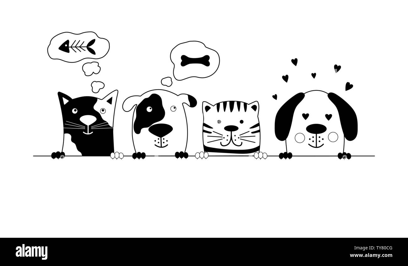 Funny dog e cute cat migliori amici. Illustrazione Vettoriale. Illustrazione Vettoriale