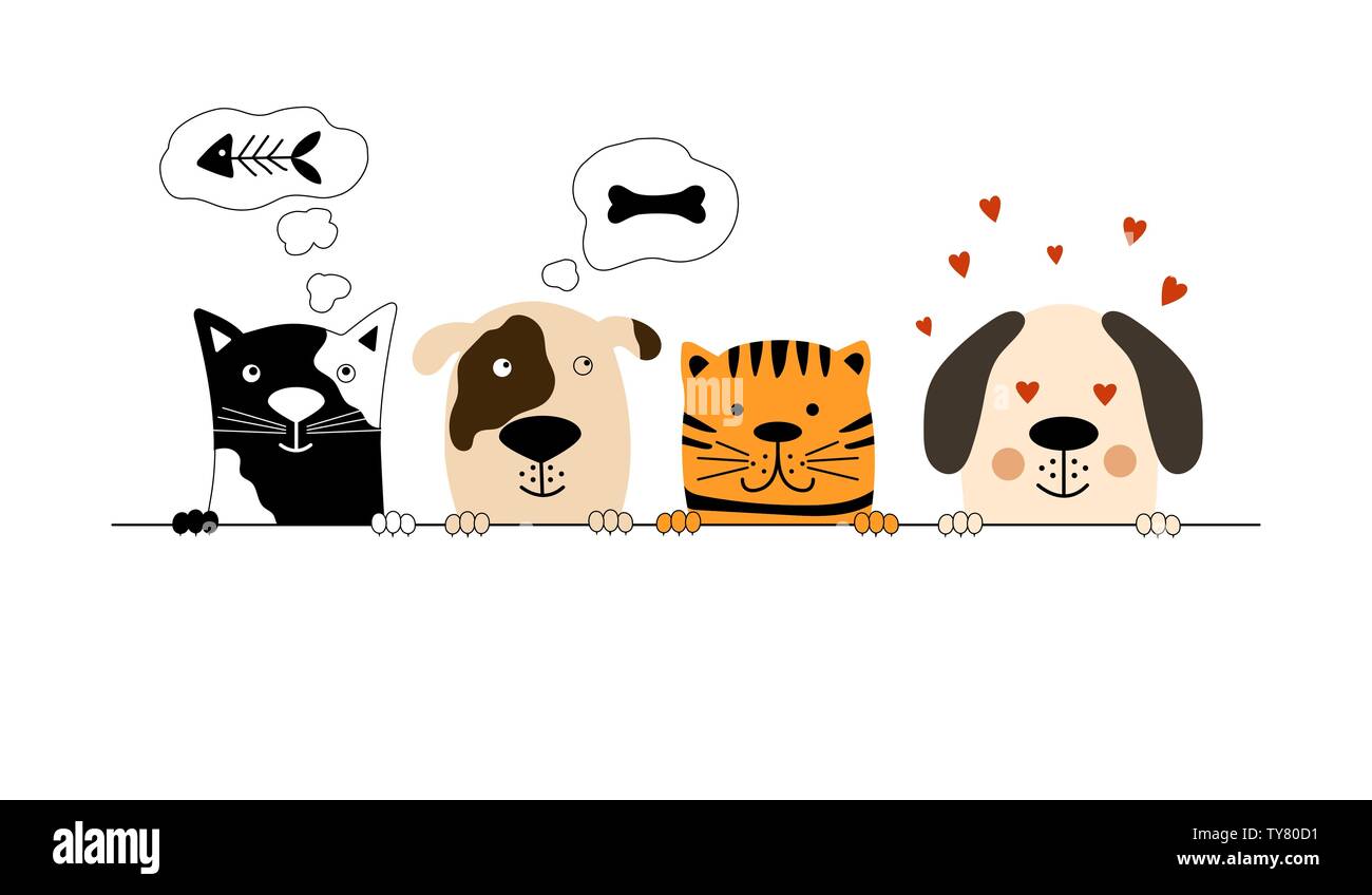 Funny dog e cute cat migliori amici. Illustrazione Vettoriale. Illustrazione Vettoriale