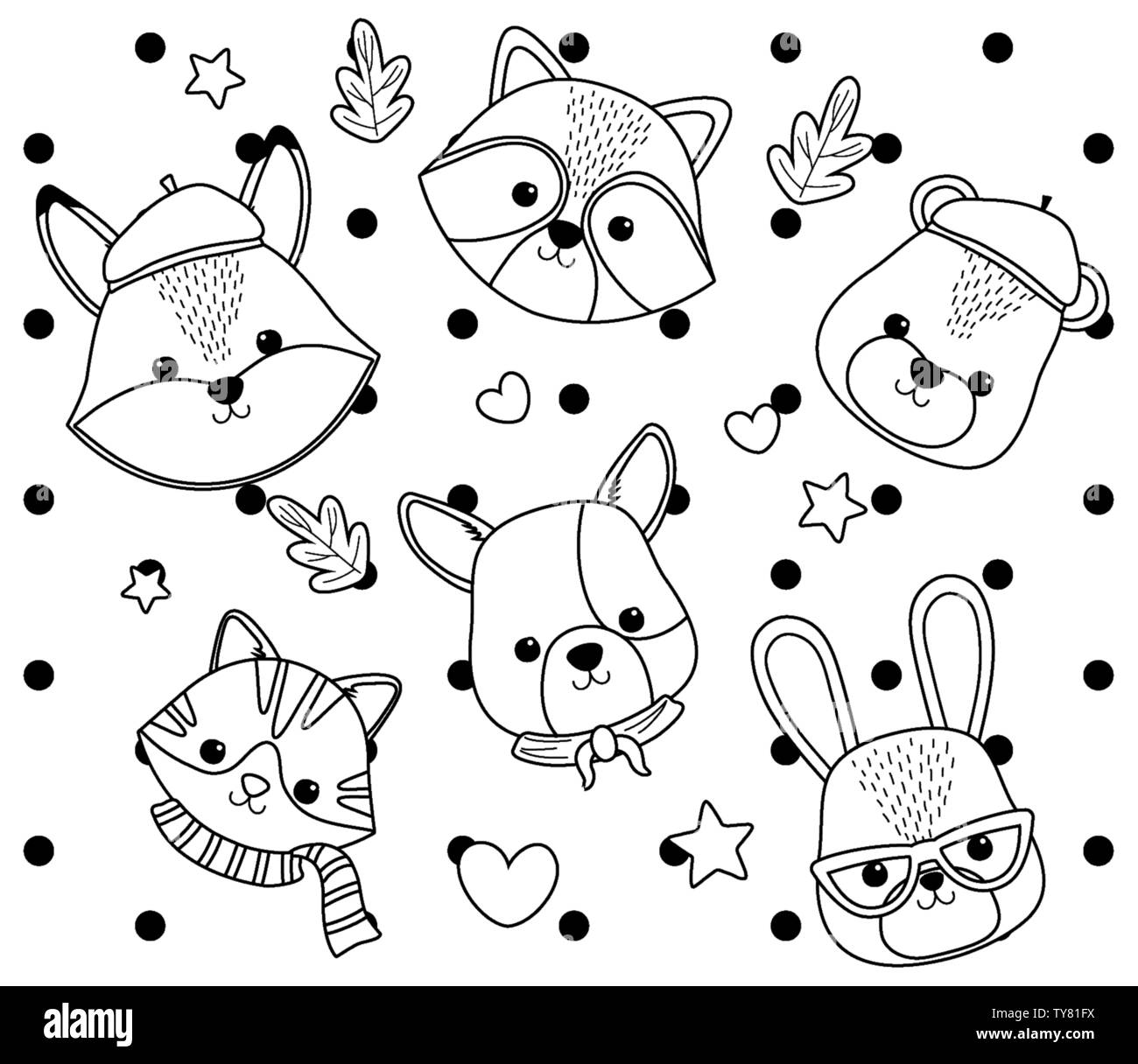 Serie di cartoni animati design, animale zoo carino LIFE Natura e fauna tema illustrazione vettoriale Illustrazione Vettoriale