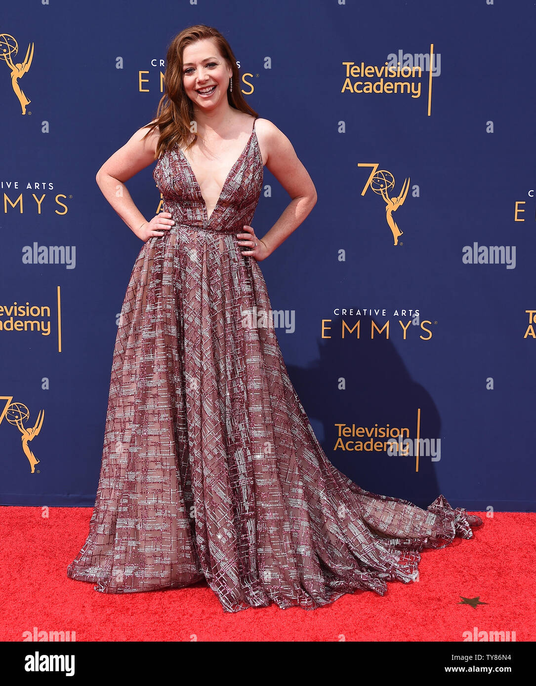 L'attrice Alyson Hannigan assiste il Creative Arts Emmy Awards presso il Microsoft Theatre di Los Angeles il 8 settembre 2018. Foto da Gregg DeGuire/UPI Foto Stock