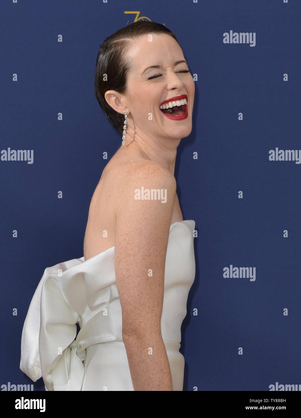 Attore Claire Foy assiste il settantesimo annuale di Primetime Emmy Award presso il Teatro di Microsoft nel centro di Los Angeles il 17 settembre 2018. Foto di Christine masticare/UPI Foto Stock