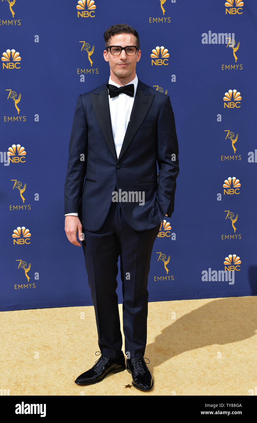 Attore Andy Samberg assiste il settantesimo annuale di Primetime Emmy Awards di Microsoft, presso il teatro in downtown Los Angeles il 17 settembre 2018. Foto di Christine masticare/UPI Foto Stock