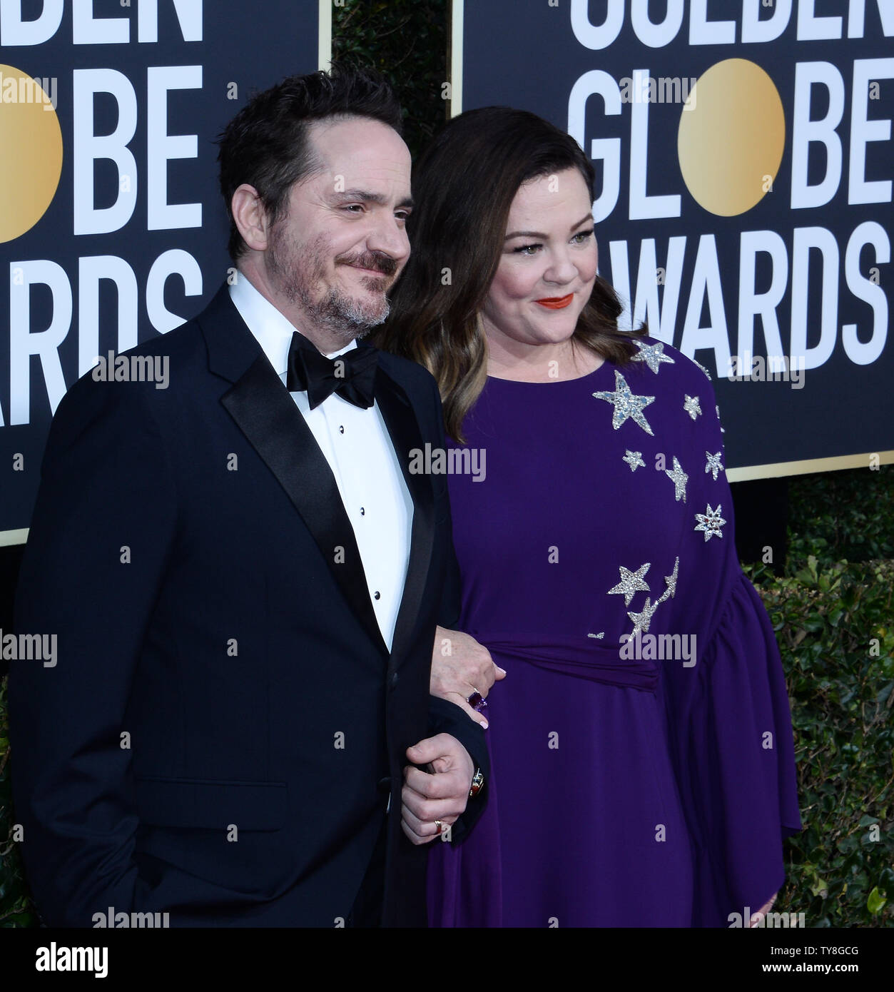 Gli attori Ben Falcone e Melissa McCarthy frequentare la 76th Annuale di Golden Globe Awards presso il Beverly Hilton Hotel di Beverly Hills, la California il 6 gennaio 2019. Foto di Jim Ruymen/UPI Foto Stock