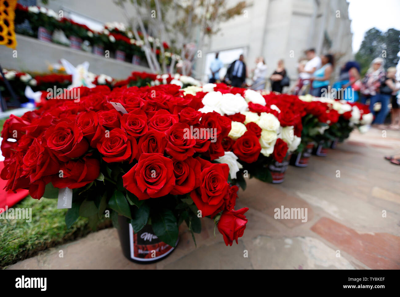 Los Angeles, Stati Uniti d'America. Il 25 giugno, 2019. I fiori sono visti al di fuori di Michael Jackson il luogo del riposo finale a Forest Lawn Memorial Garden per segnare il decimo anniversario di Jackson la morte a Los Angeles, Stati Uniti, 25 giugno 2019. Tifosi giunti da tutto il mondo a Los Angeles il martedì a commemorare Michael Jackson in occasione del decimo anniversario del pop star 2009 della morte. Credito: Li Ying/Xinhua/Alamy Live News Foto Stock