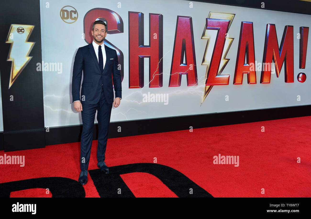 Zachary Levi assiste la premiere mondiale di 'Shazam!" presso la leva TCL Chinese Theatre di Los Angeles, la California il 28 marzo 2019. Foto di Chris Chew/UPI Foto Stock