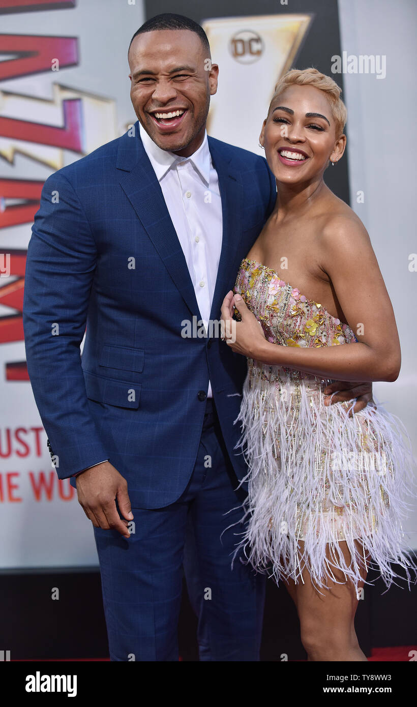 Meagan Good (R) e il marito DeVon Franklin frequentare la prima mondiale di "hazam!" presso la leva TCL Chinese Theatre di Los Angeles, la California il 28 marzo 2019. Foto di Chris Chew/UPI Foto Stock