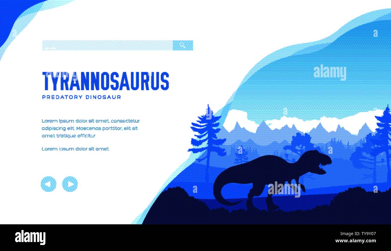 Silhouette di un Tirannosauro sulla natura dello sfondo con montagne, alberi. Predatori di dinosauro del giurassico ruggisce e passa attraverso la foresta. Il design del vettore per progetti paleontologica. Copia dello spazio. Illustrazione Vettoriale