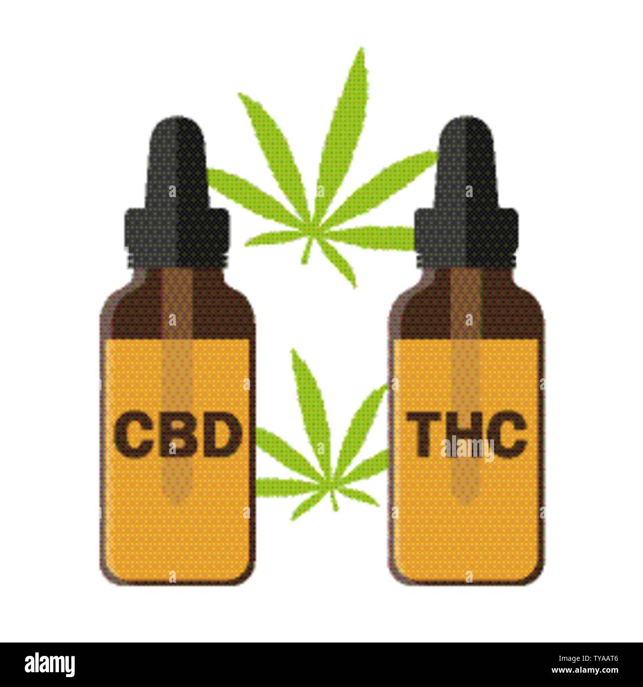 Cbd e thc olio di cannabis flacone illustrazione vettoriale EPS10 Illustrazione Vettoriale