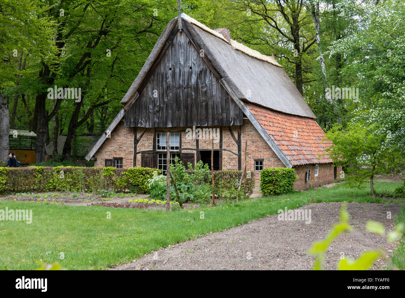 Tradizionale casa di campagna a Paesi Bassi Open Air Museum. Una bella giornata di visualizzazione della cultura, architettura e livelyhoods di vecchi paesi bassi Foto Stock