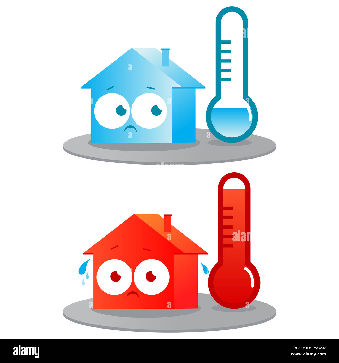 Molto caldo e freddo house. Mal isolato edifici a temperature estreme. Foto Stock